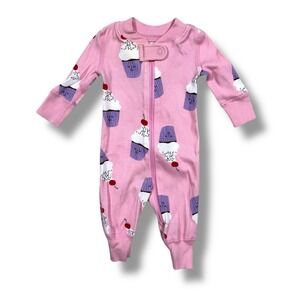 Hanna Andersson Zip Sleeper Pajamas‎ Newborn Pink Cupcakes Organic Cotton
